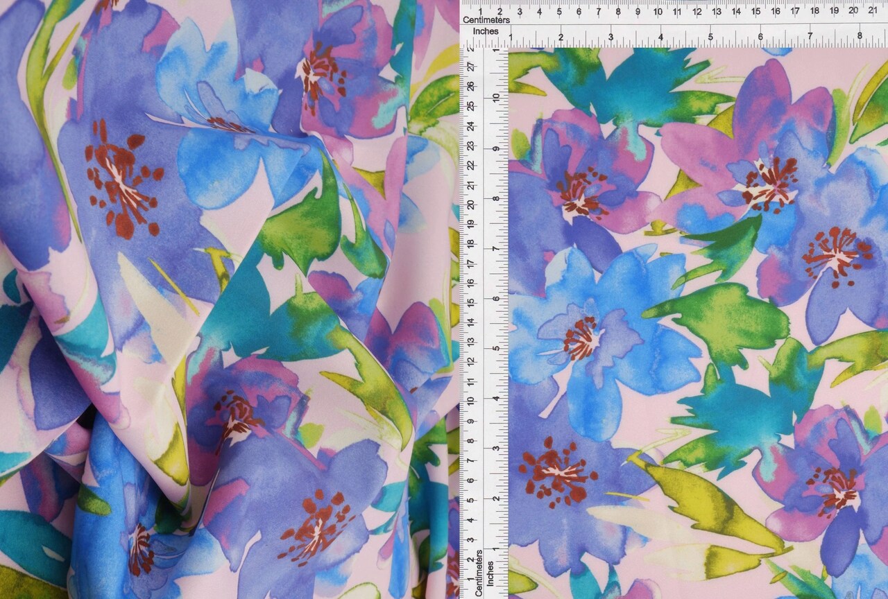 1 Yard Digital Floral Peach Skin Print Fabric, 58/59″ Wide Polyester Spandex Blend